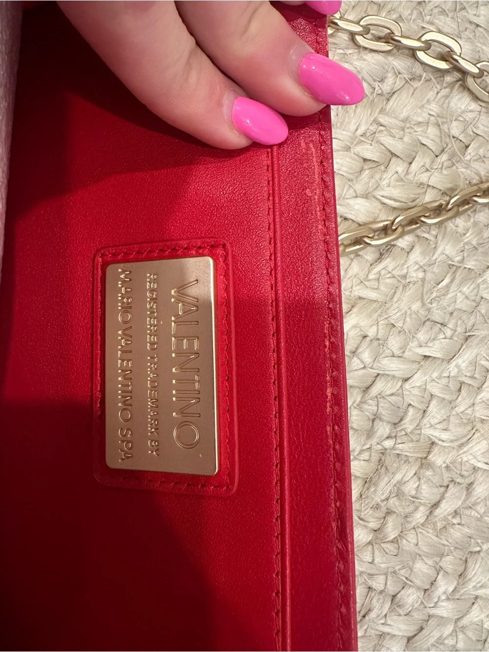 Valentino Red Quilted Crossbody with Gold Chain